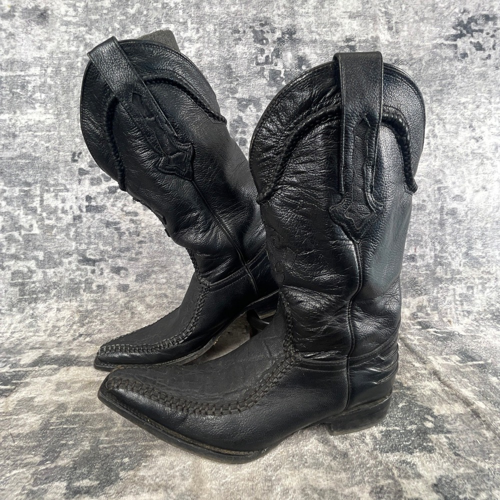 Forastero Western Cowboy Boots Men 7 Black Leather Embossed Braided‎ Textured